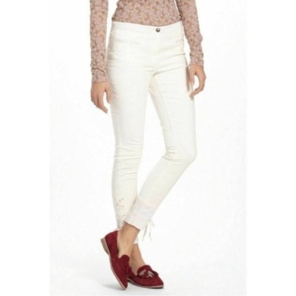 Anthropologie Leifsdottir Ivory Velour Tie Lace Up Ankle Pants - Picture 1 of 9
